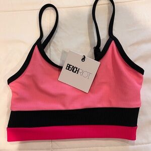 Revolve x Beach Riot Eva Bikini Top Pink Black Fuchsia Ribbed XS